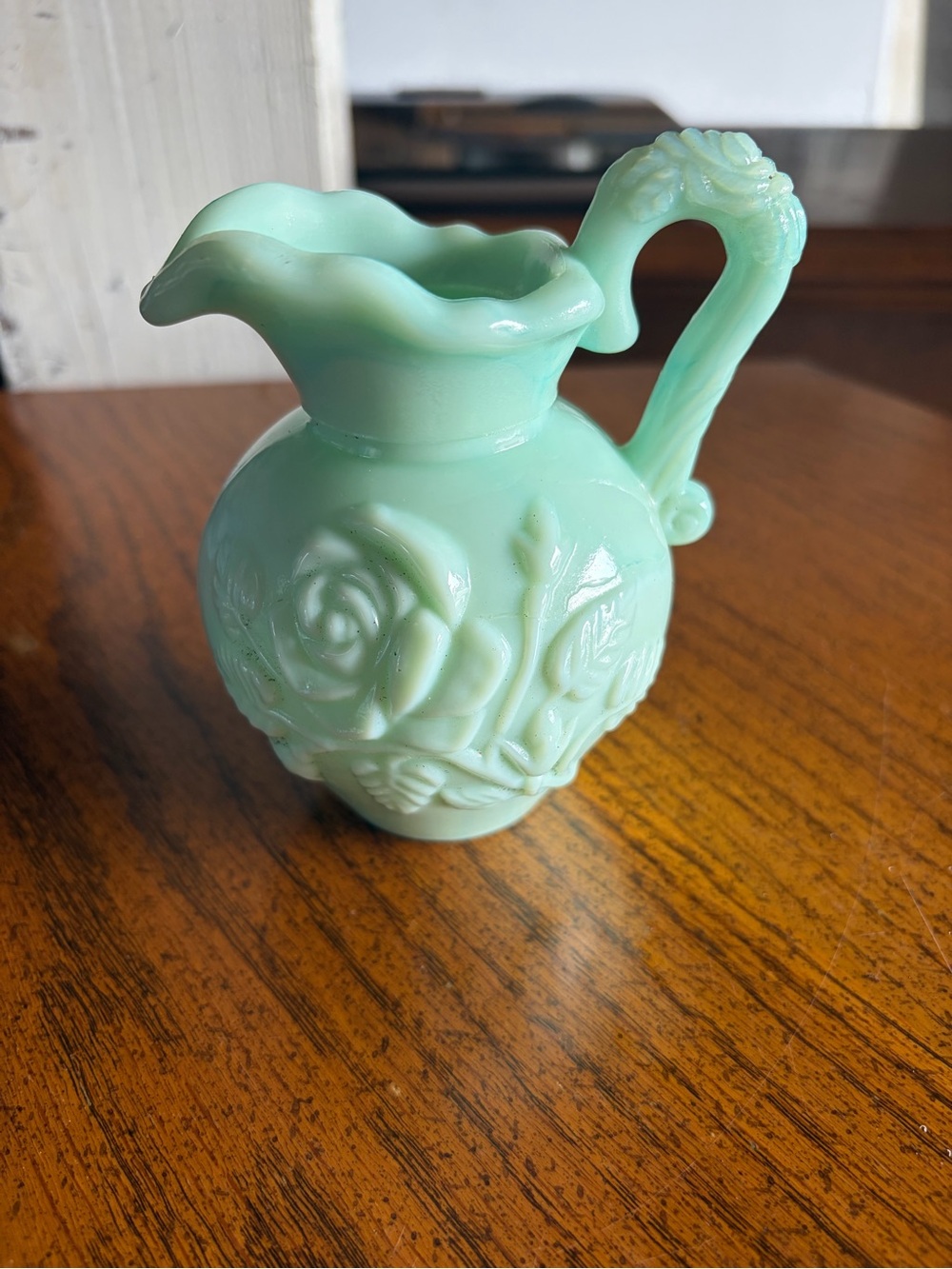Vintage Avon Jadeite Milk Glass Rose Pitcher
